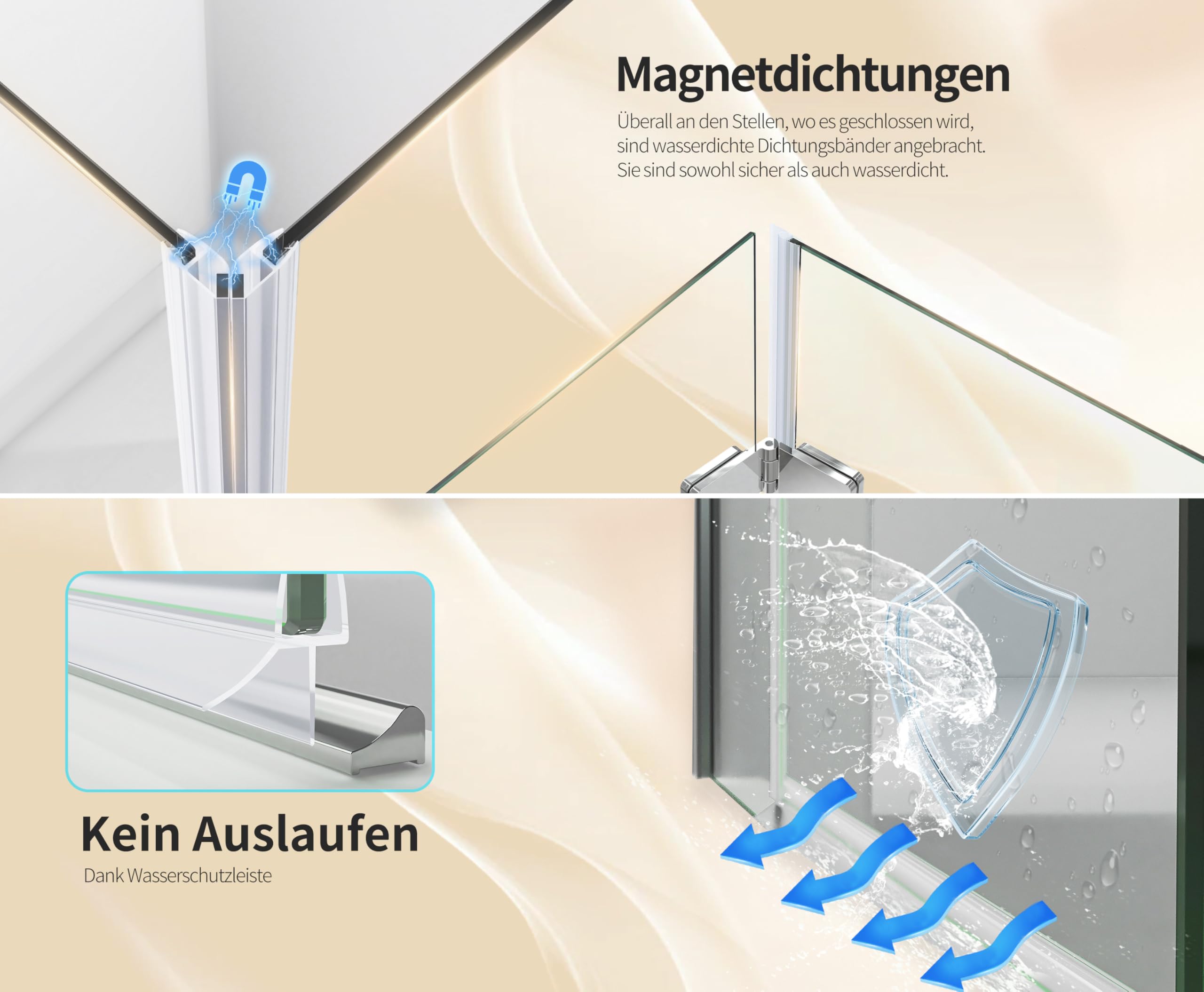 Duschkabine Eckeinstieg 90x90x185 cm, Eckdusche mit Falttür, Duschabtrennung aus 6mm ESG Nano Glas, platzsparende Duschwand für Badezimmer, ohne Duschwanne