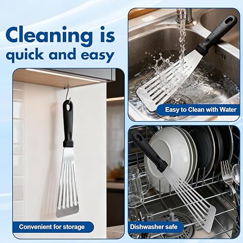 Miniatura 5 de Espátula de pescado, volteador de pescado de acero inoxidable, espátula de metal flexible para voltear peces, huevos, crepes, filetes, hamburguesas