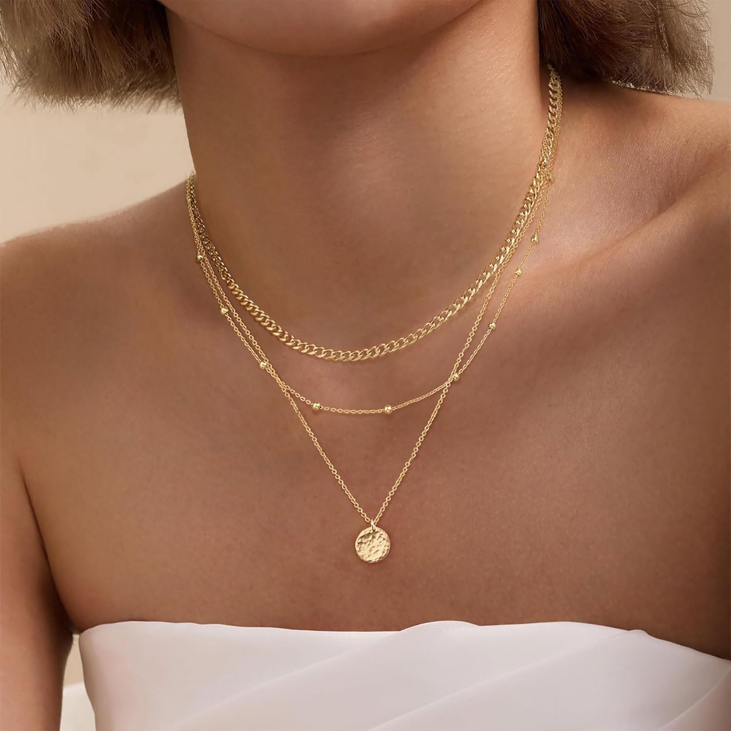 Layered Necklaces for Women, Dainty Gold Necklace Stack 14k Gold Plated Layering Beads Chain Pendant Necklace Set Simple Gold Necklaces for Women Trendy Fashion Accessories Jewelry Sets - Image 3