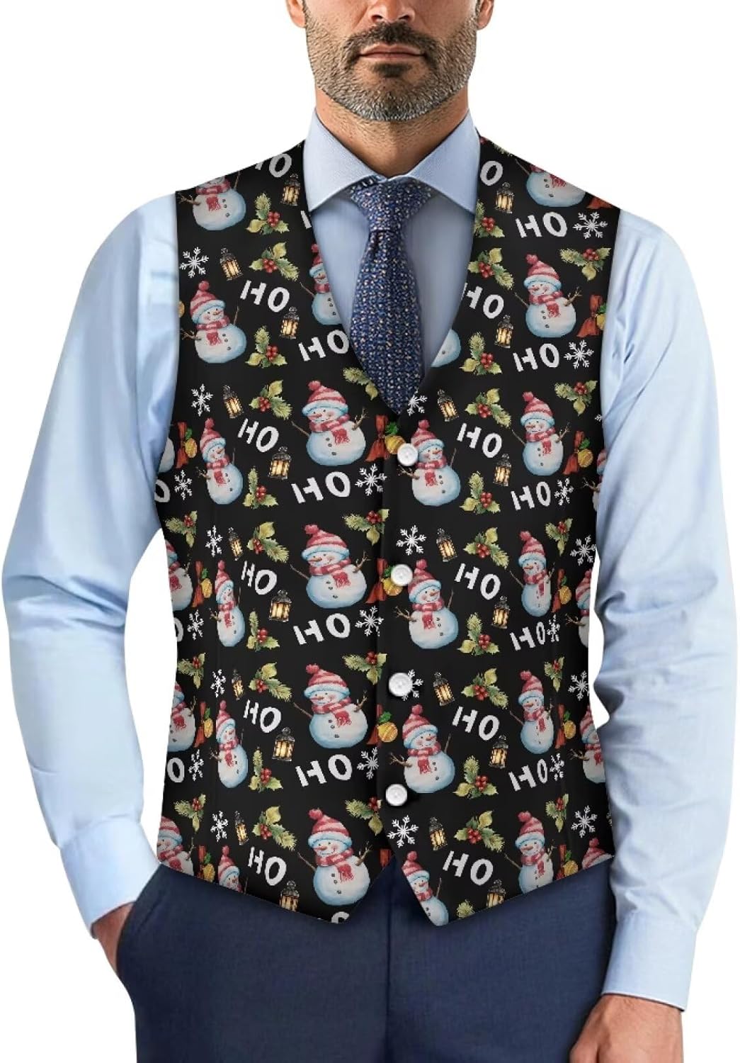 Christmas Suit Jackets for Men Lightweight Men's Suit Vests for Casual Party V-Neck Mens Waistcoat with Strap