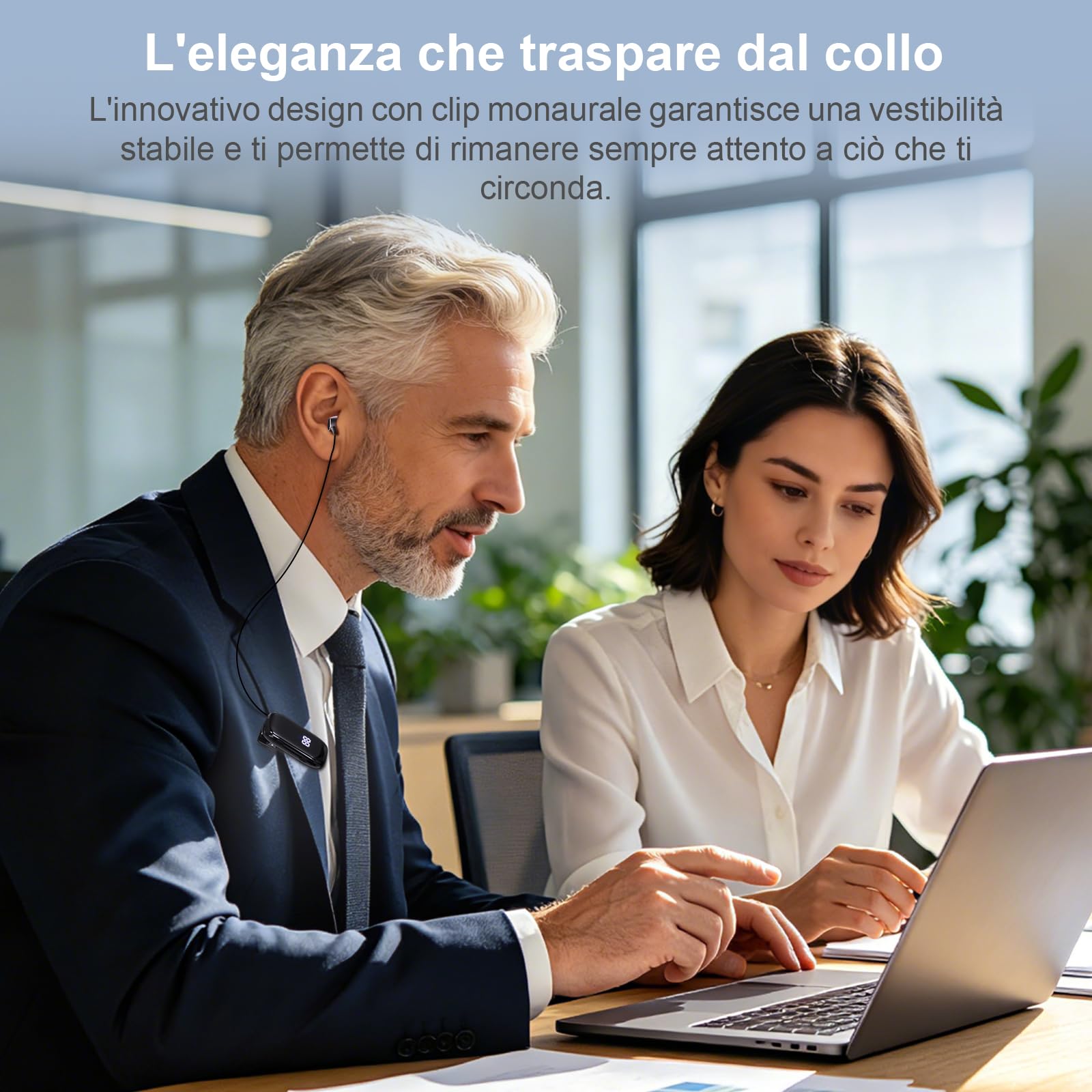 esonstyle Auricolare Bluetooth Mono In-Ear con Clip e Filo Retrattile | Batteria da 20 Ore e Microfono con Cancellazione del Rumore per Chiamate Nitide. Perfetto per Sport, Ufficio e Guida