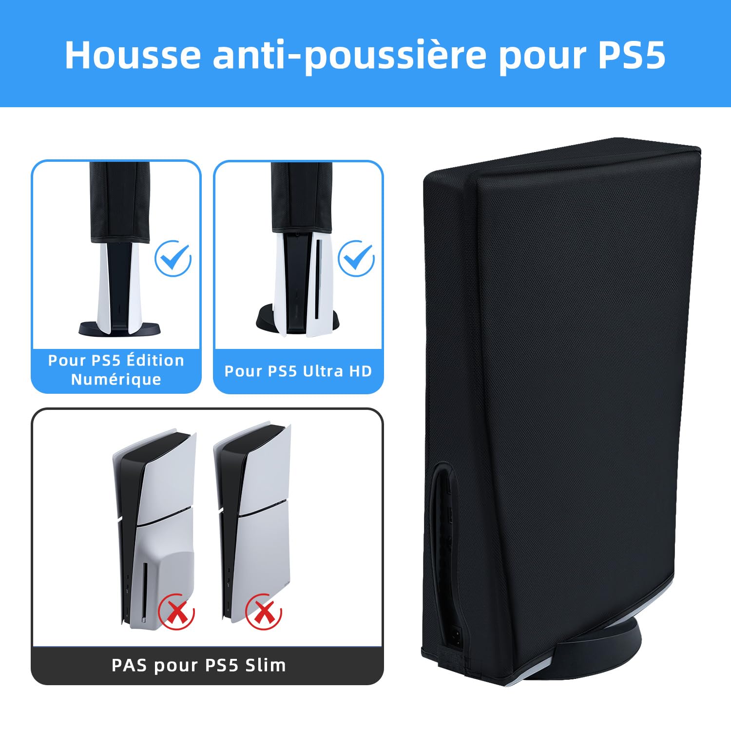 Housse de Protection Anti-Rayures/étanche pour PS5 Digital Edition/ Consoles Ultra HD - Pas pour PS5 Slim/Pro-Noir