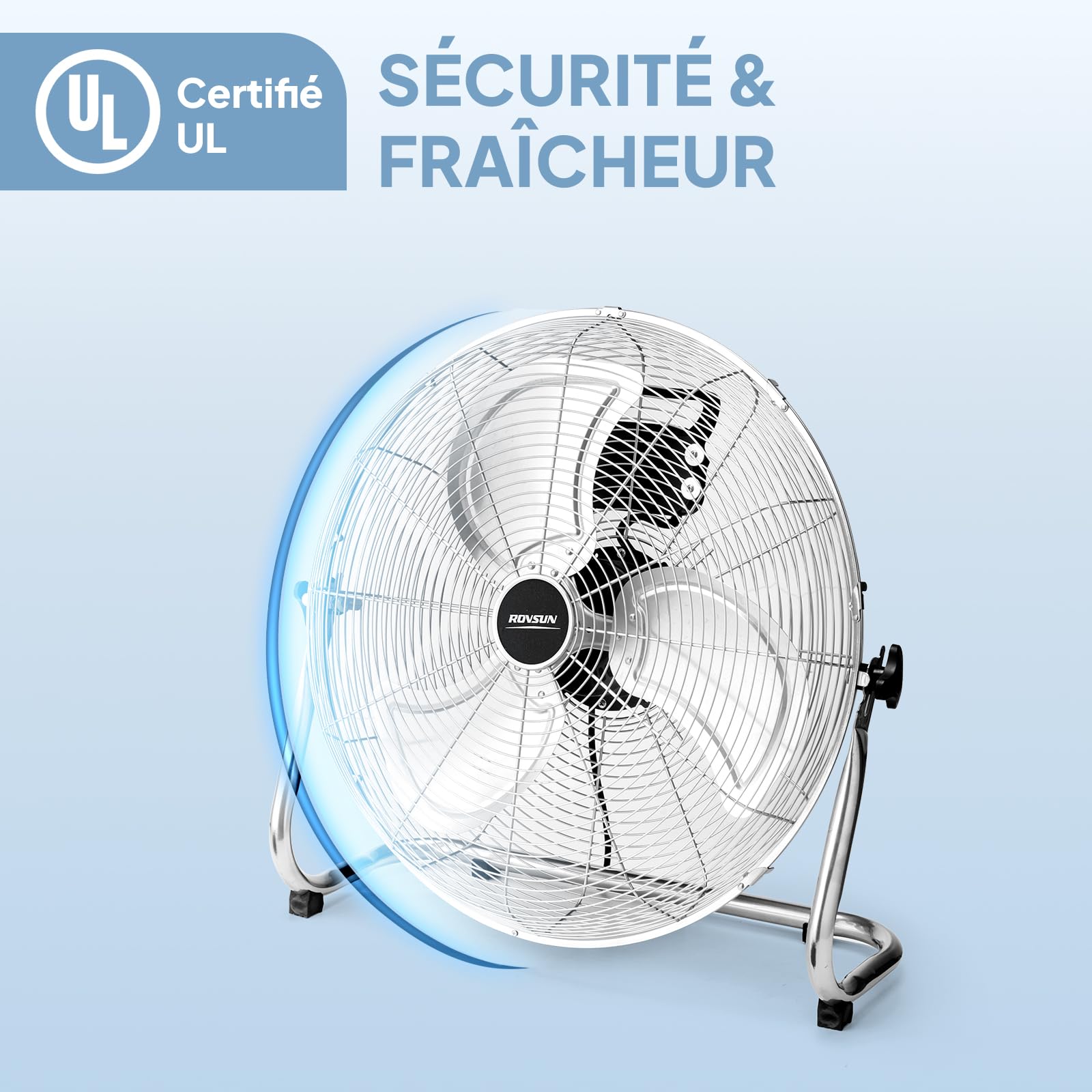 ROVSUN Ventilateur de Sol 30cm, 60W, Ventilateur Industriel en Métal Robuste, 3 Vitesses, Grille Amovible, Poignée Transport, 90-180° Réglable, pour Salon, Garage, Sous-sol, Atelier, Argenté