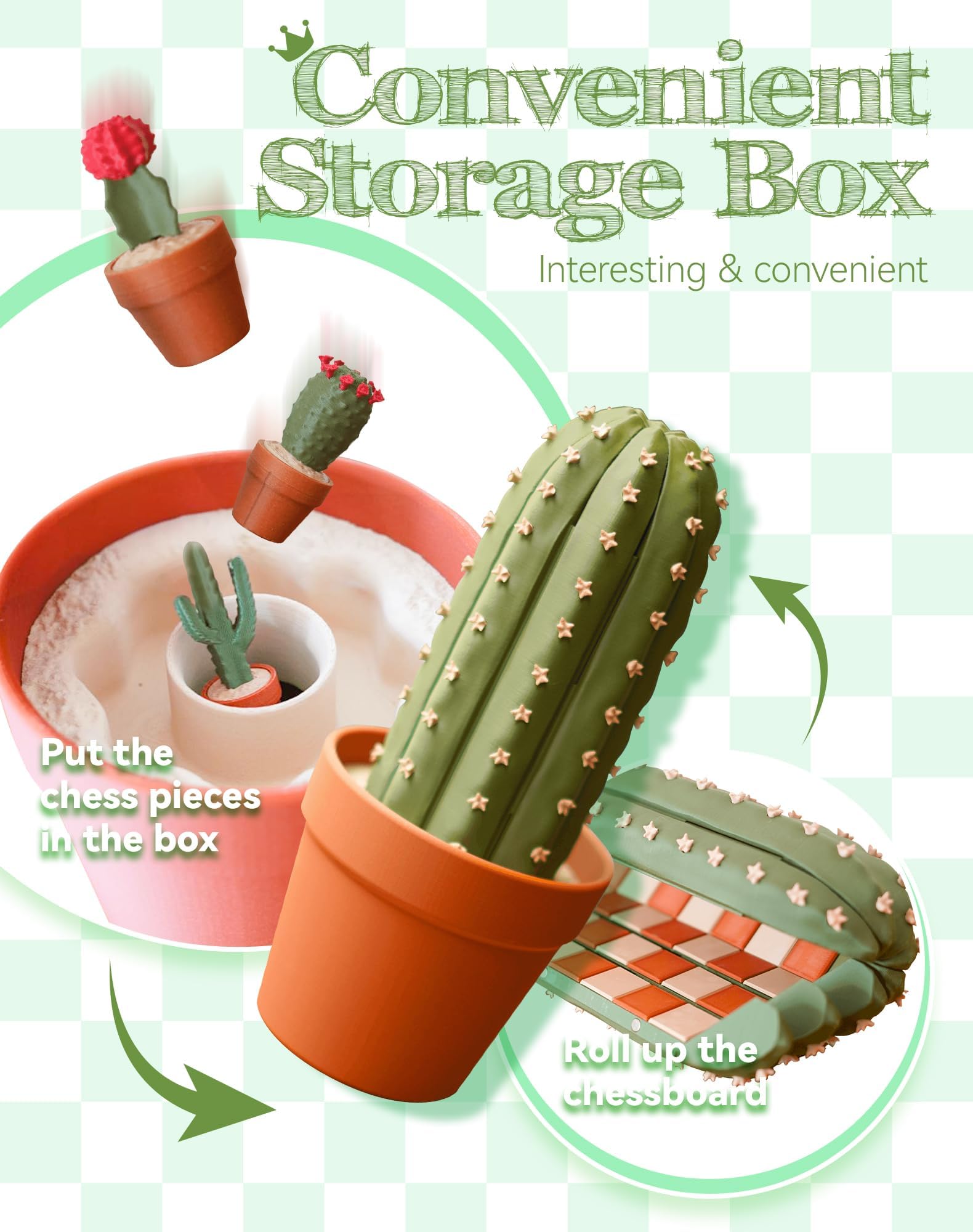CactiChess - Juego de ajedrez Enrollable con Cactus, Juego de ajedrez con 32 Piezas Impresas en 3D, Tablero de ajedrez magnético Plegable, reuniones Familiares y de Pareja (1pcs)