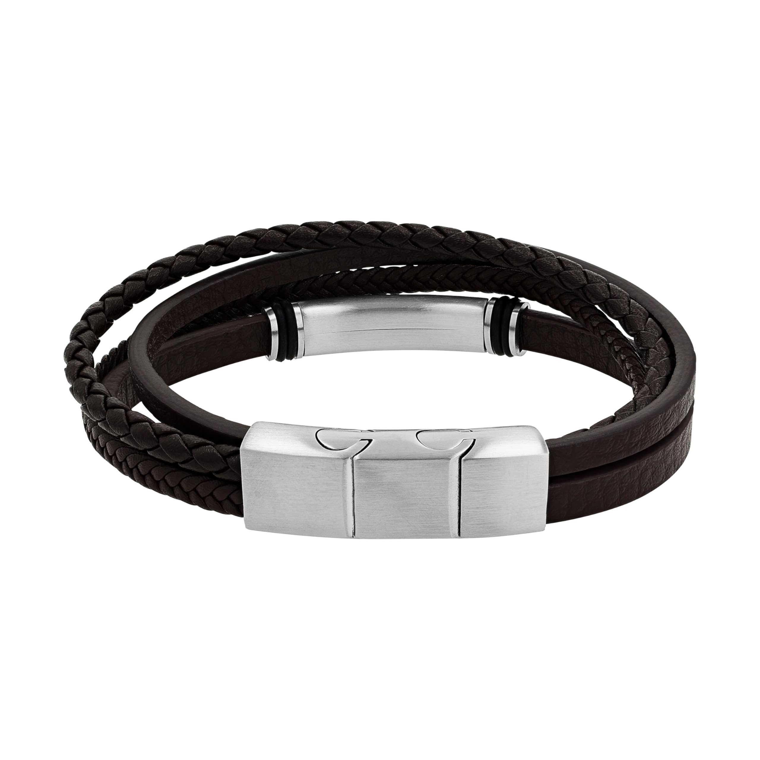 s.Oliver Armband für Herren, Gravierbar, Leder / Edelstahl, Braun, Länge: 20-21,5 cm – Ansicht 4