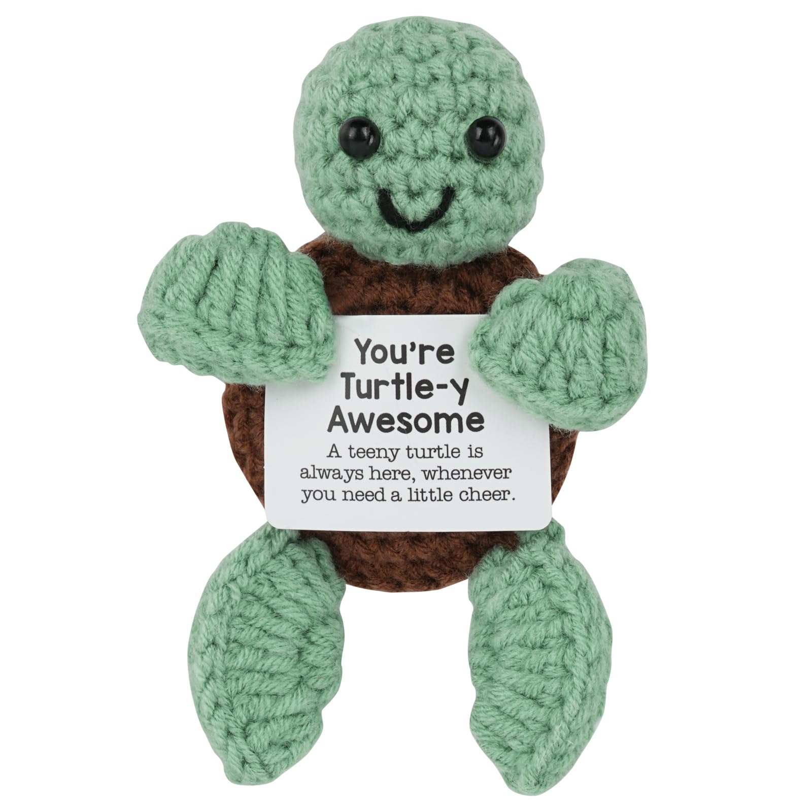 AUAUY Funny Positive Turtle Gifts, Good Luck Crochet Gifts, Mini Knitted Doll with Inspirational Card
