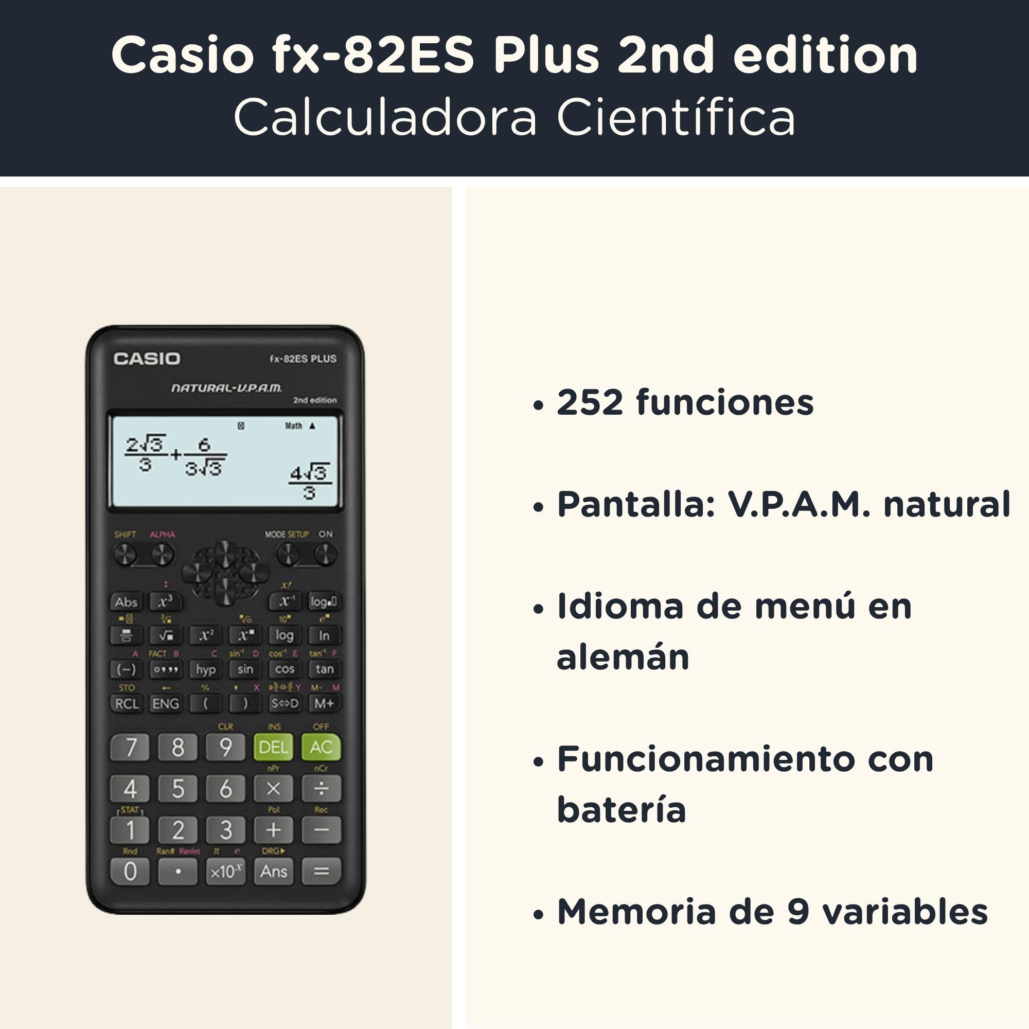 Casio fx-82ES Plus 2nd Edition con Funda Protectora WYNGS Negro - Calculadora Científica - Paquete Básico