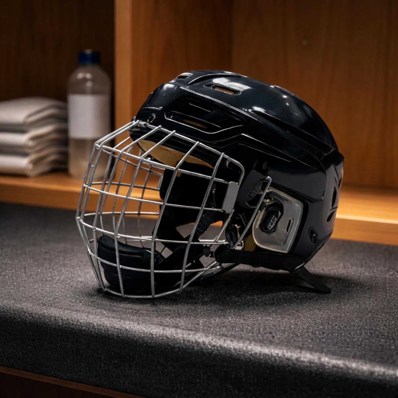 Casque de Hockey sur Glace Casque de Protection Facial Grillagé Coque Extérieure PP Doublure EVA Maintien Stable Sangle Réglable Ouvertures d'air