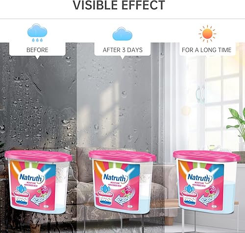 Miniatura 6 de NATRUTH Cajas absorbentes de humedad (6 paquetes), 12.5 onzas con aroma a rosa, deshumidificador portátil de armario, cubo absorbente de olores,