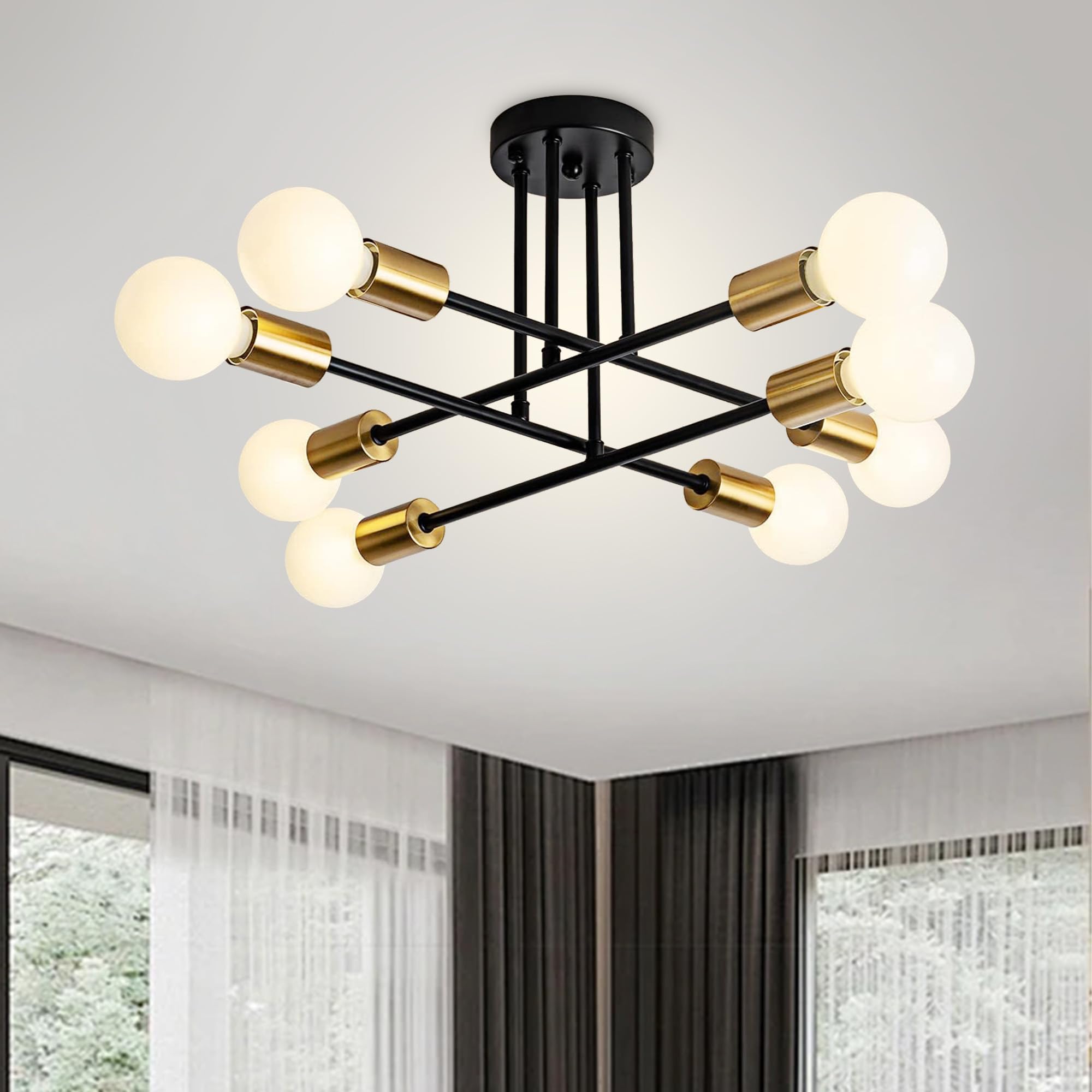 YHTlaeh Lampadario Soffitto Industrial Forma DIY Plafoniera E27 Moderno Lampada da Soffitto in Ferro Vintage per Camera da letto Soggiorno Cucina Corridoio (Nero+Oro, 8T)