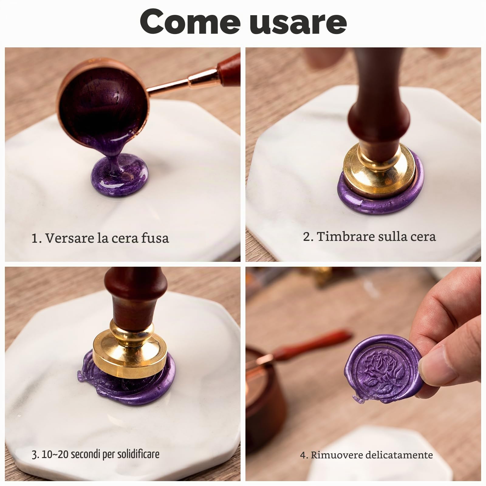 Kit di 644 pezzi Ceralacca, 24 colori perline in ceralacca, set per sigilli di cera/timbro per ceralacca in metallo/strumenti di fusione/stuoia di cera/adesivi per decorare buste lettere matrimoni