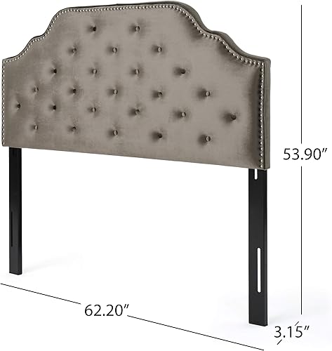 Miniatura 3 de Christopher Knight Home Silas - Cabecera de terciopelo, tamaño Queen  Matrimonial, color gris