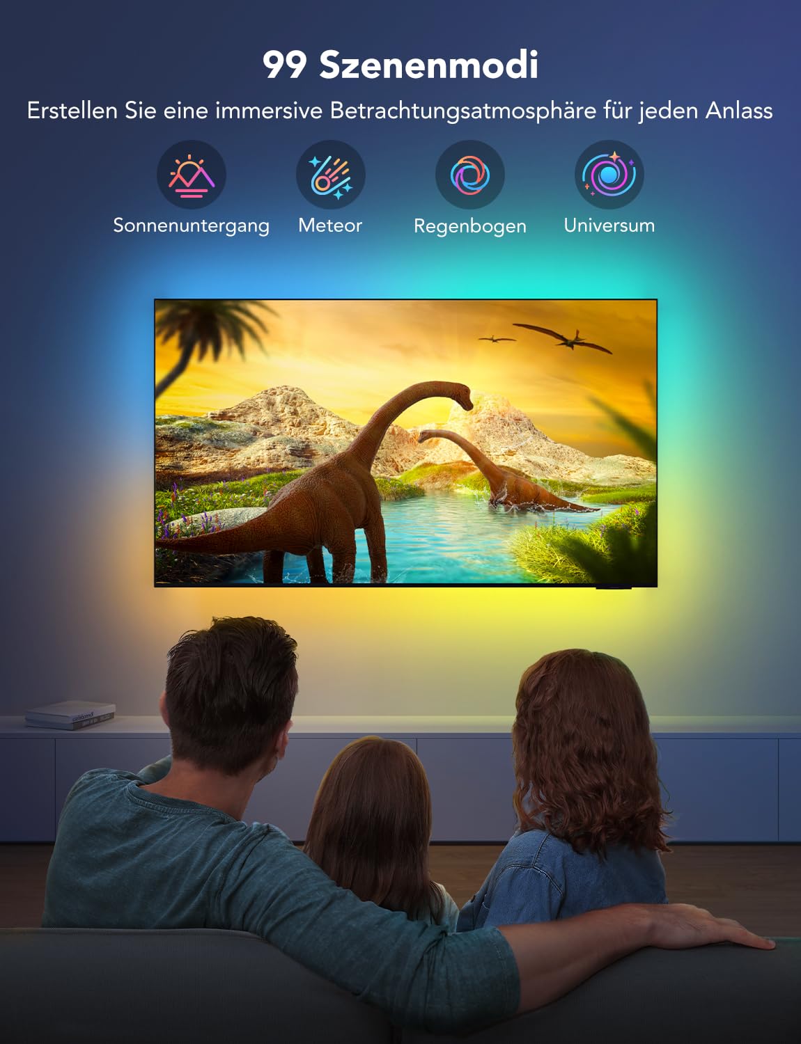 Govee TV LED Hintergrundbeleuchtung, RGBIC TV LED Strip für 55-65 Zoll Fernseher, 3,8 M Intelligente LED Streifen mit Bluetooth & WLAN Steuerung, Funktioniert mit Alexa & Google Assistant, Musiksync