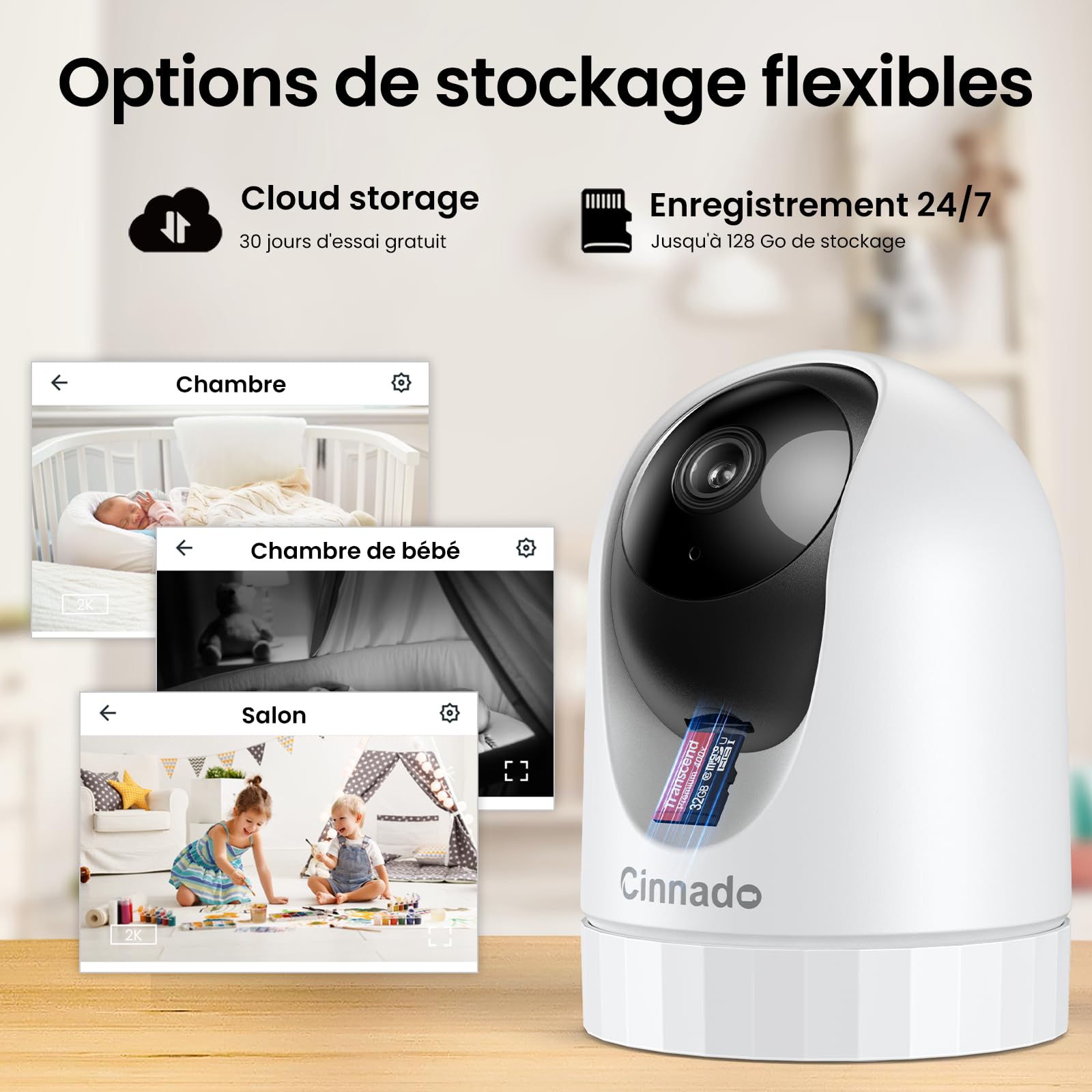 Cinndo 5 MP Wewnętrzna kamera Wi-Fi -5 G/2,4 GHz, kamera monitorująca Wi-Fi dla dziecka z kolorowym widzeniem w nocy, obsługuje śledzenie ruchu, kompatybilna z Alexa