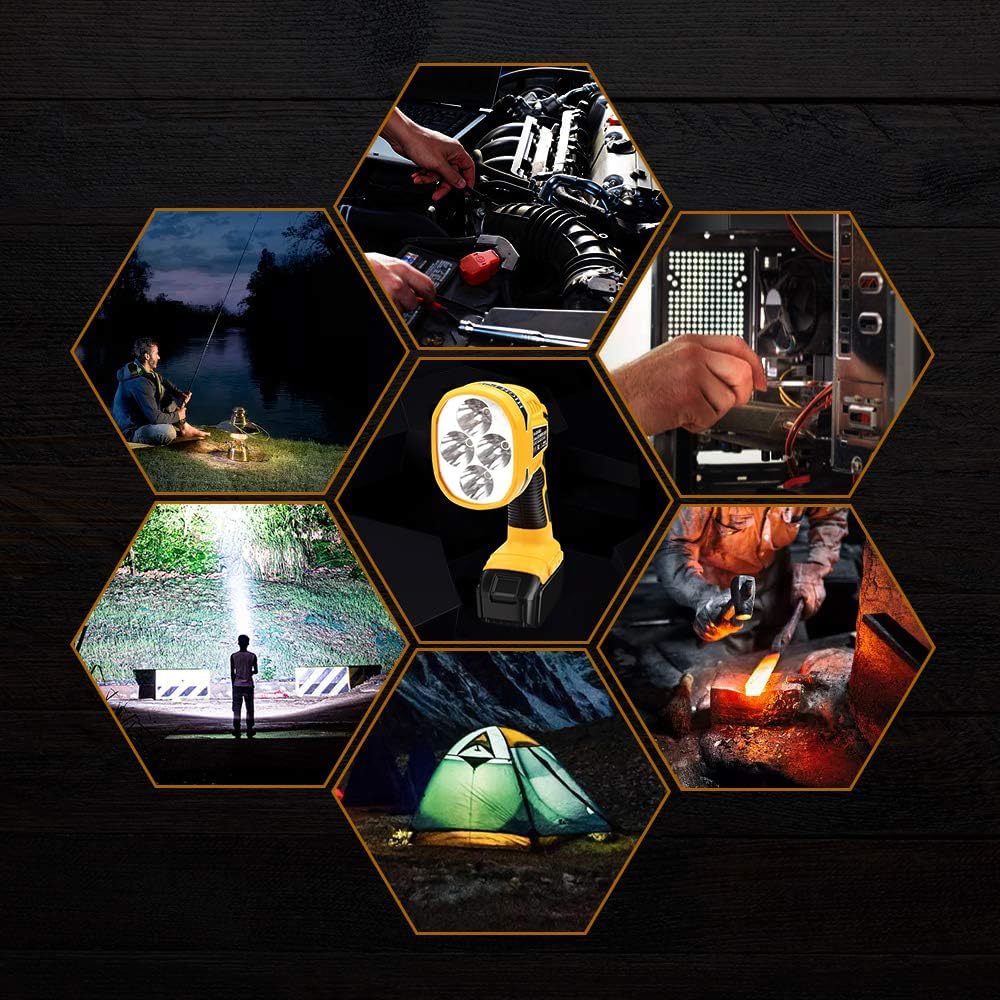 Hipoke 20V LED Work Light for Dewalt Lithium Ion Battery, 12W 1120LM Rechargeable Spotlight with USB Port, Emergency Handheld Jobsite Light with 110 Degree Pivoting Head…