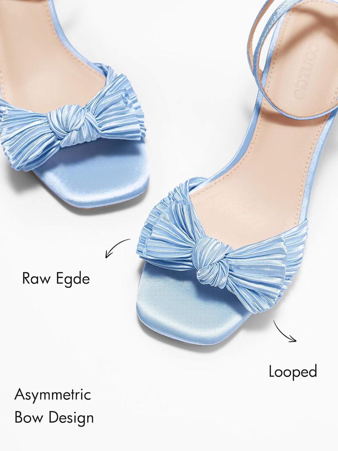 Coutgo Womens Bow Heels Sandals Block Low Heel Wedding Bride Dressy Shoes Open Toe Ankle Strap Sandals - Image 7