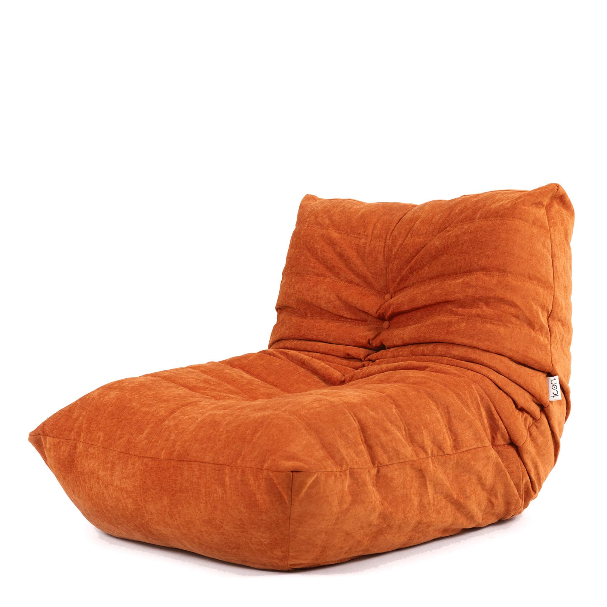 Icon Enzo Bodenstuhl mit Rückenlehne, Orange, Chenille Stoff, Bequemer Stuhl mit Schaumstofffüllung inklusive, Bodensofa, Wohnzimmermöbel, Schlafzimmerstuhl, Loungesessel, Akzentstuhl