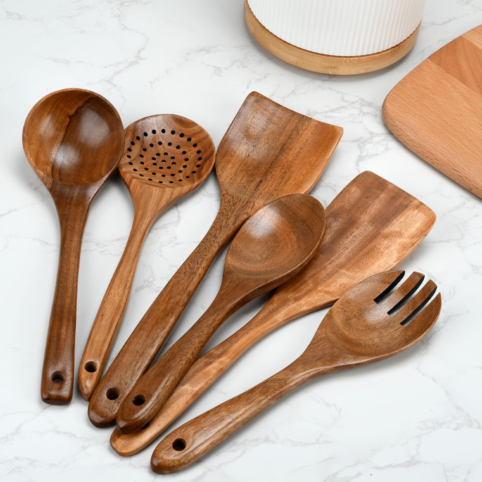 6-teiliges Holzlöffel-Set Aus Teakholz – Für Antihaft-Pfannen, Langlebig