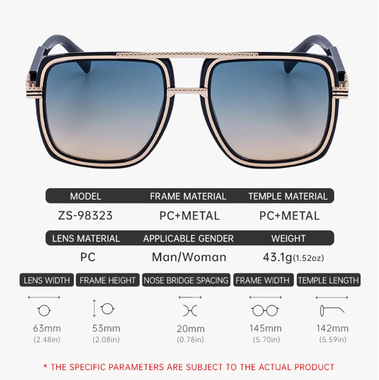 Steampunk Sunglasses for Women Men Luxury Oversized Double Beam Trendy Uv400 Driving
