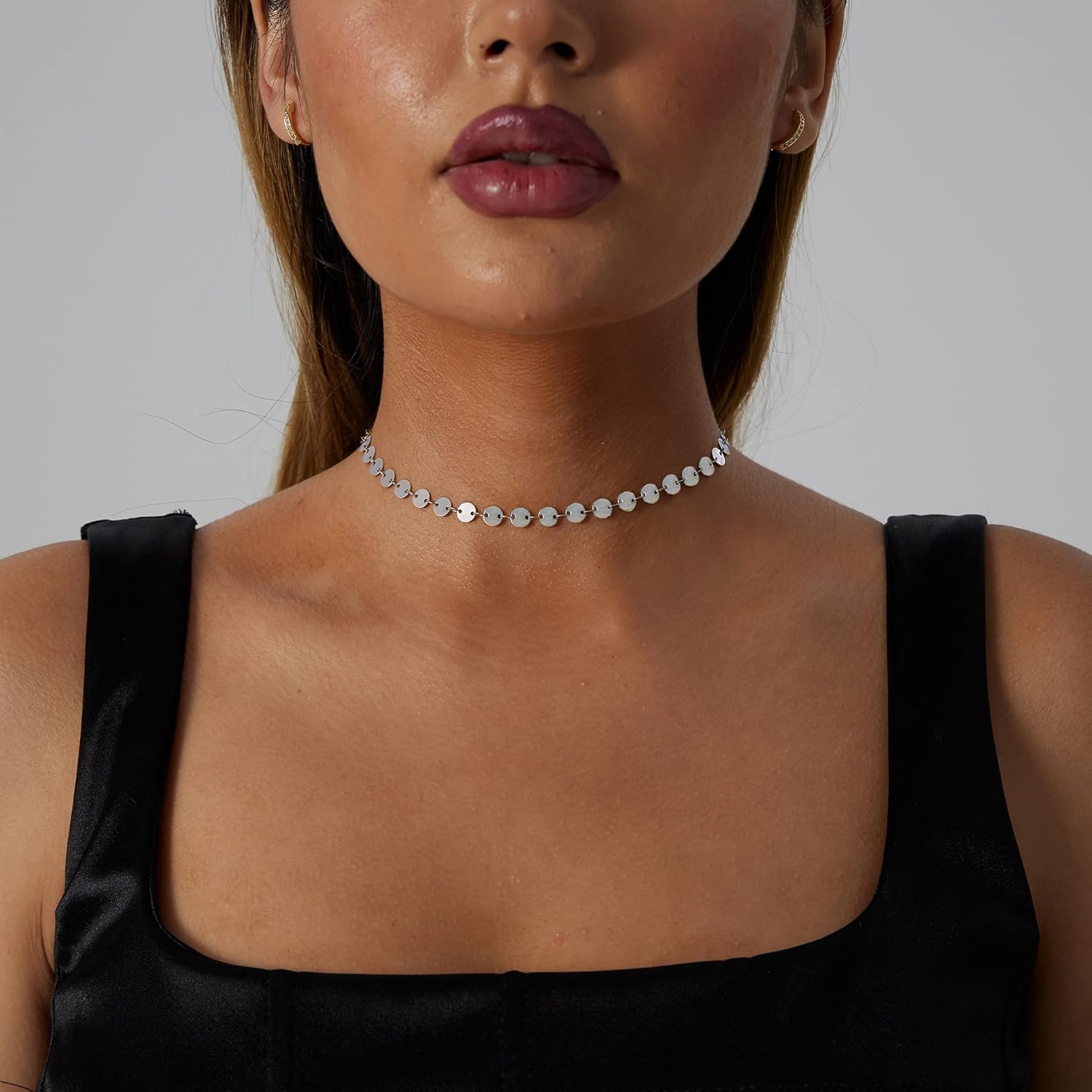 CAROVO Dainty Gold Chain Choker Necklace for Women 18K Gold Plated Minimalist Figaro Beaded Lace Satellite Coin Chain Necklace Delicate Choker Jewelry Gifts for Women - Image 3