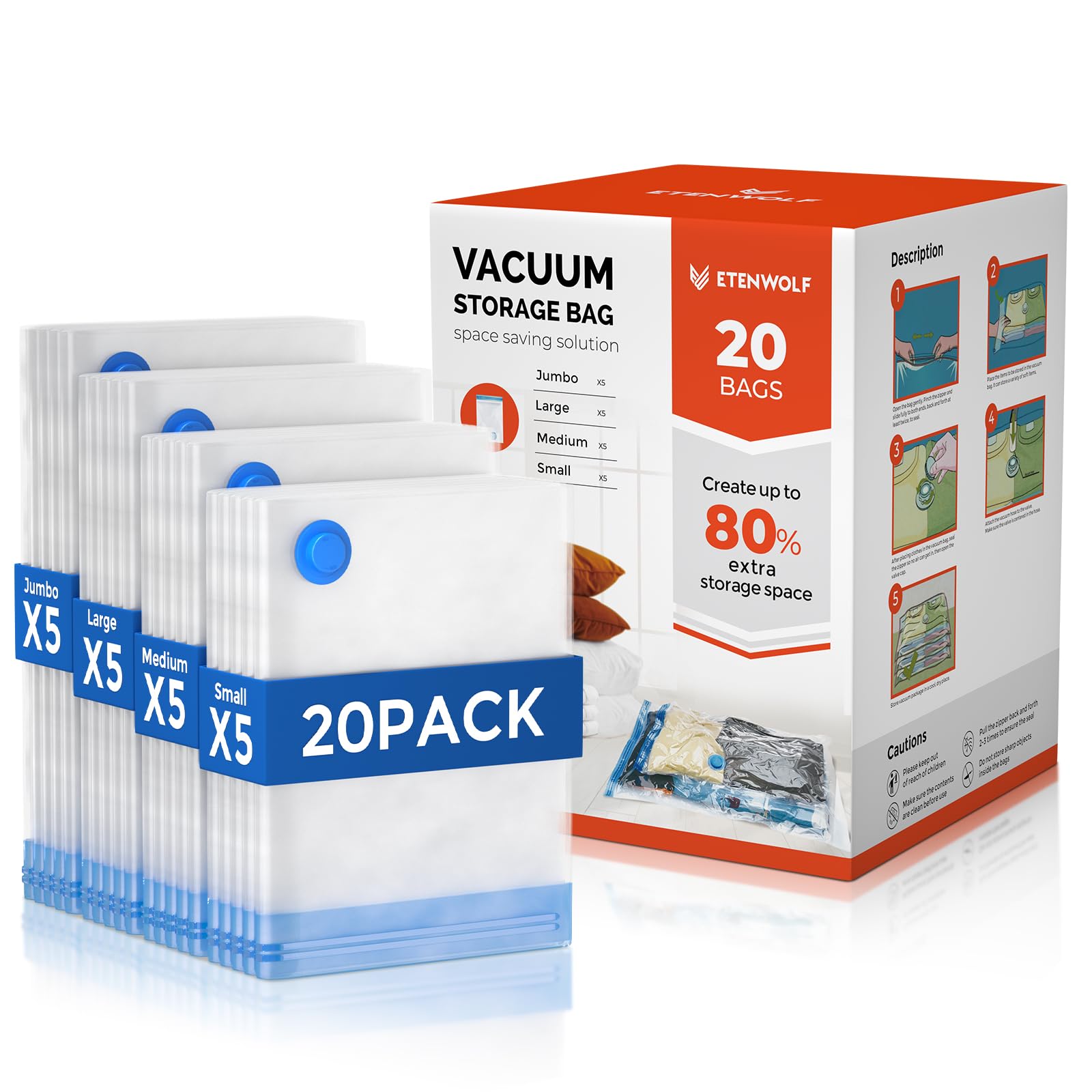 ETENWOLF 20 Combo Pack Vacuum Storage Bags