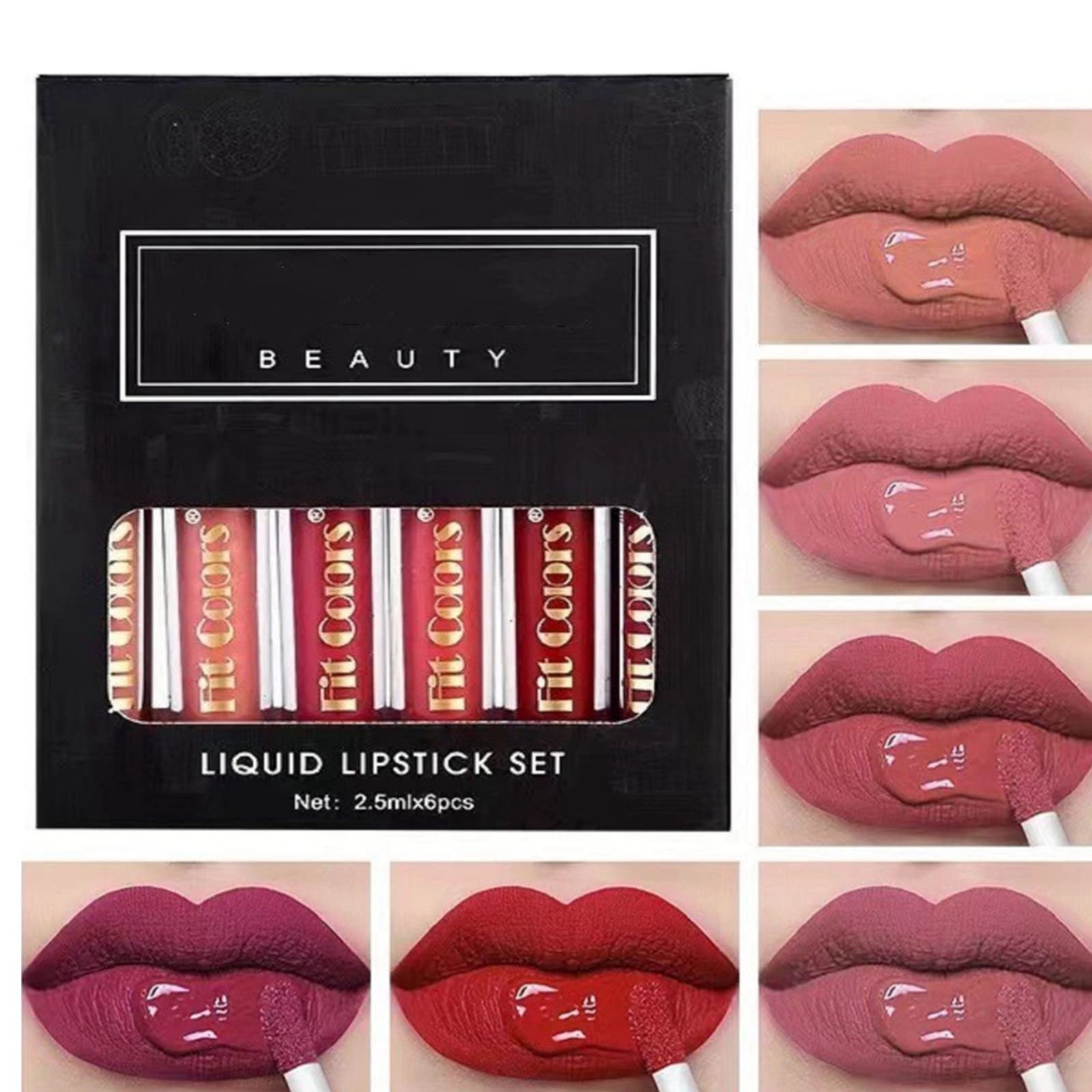 6PCS Mini Lip Gloss Set,Lip Stain Long Lasting,Lipgloss Matte Lipstick,Nude Lip Gloss,Liquid Lipstick Matte Long Lasting Lipgloss Set for Women,Lip Plumper Lip Tint,Waterproof Lipstick Set