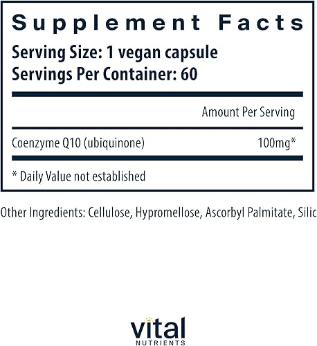 Miniatura 2 de Vital Nutrients CoQ10 100mg | Suplemento vegano | Coenzima Q10 de ubiquinona | Potente antioxidante para apoyar la salud del corazón y los niveles
