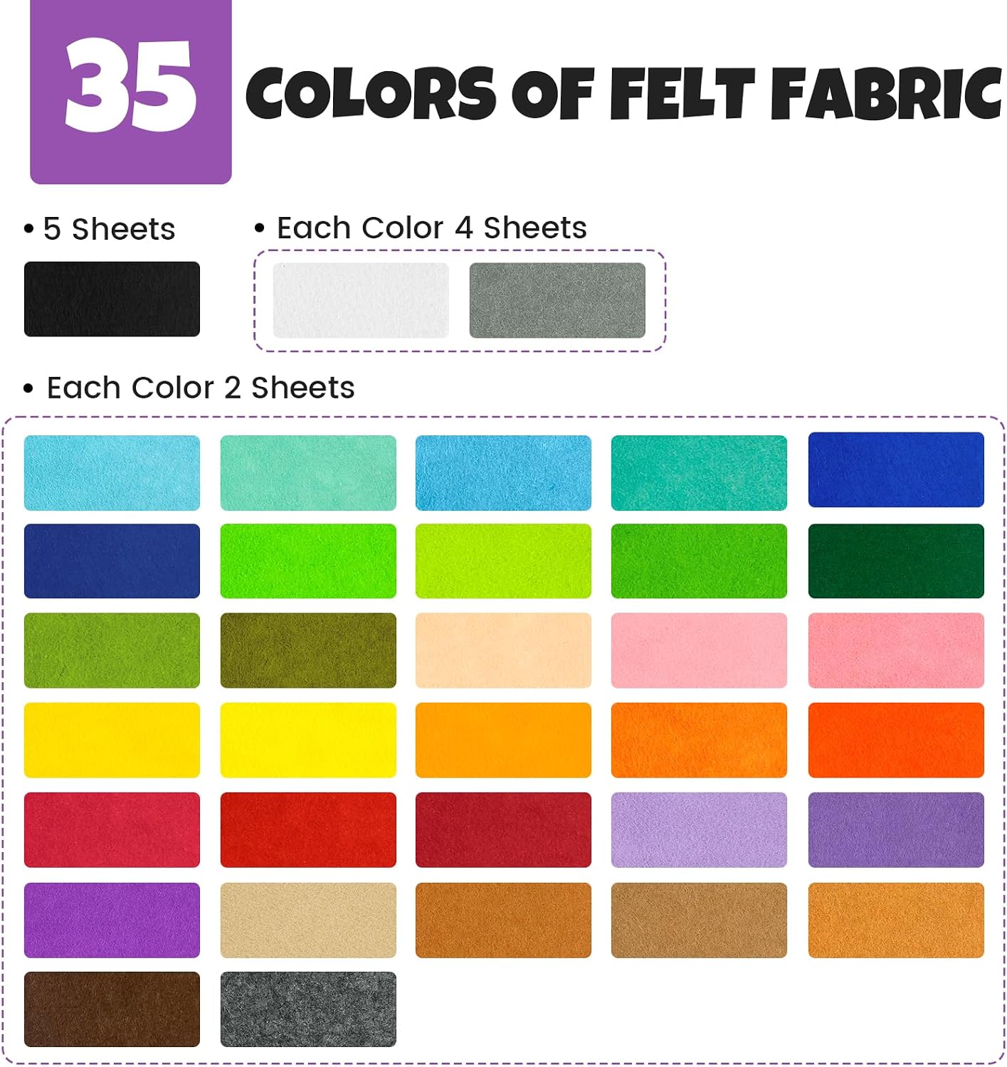 77Pcs Stiff Felt Sheets, 1mm Thick Felt Fabric Squares for Sewing & DIY