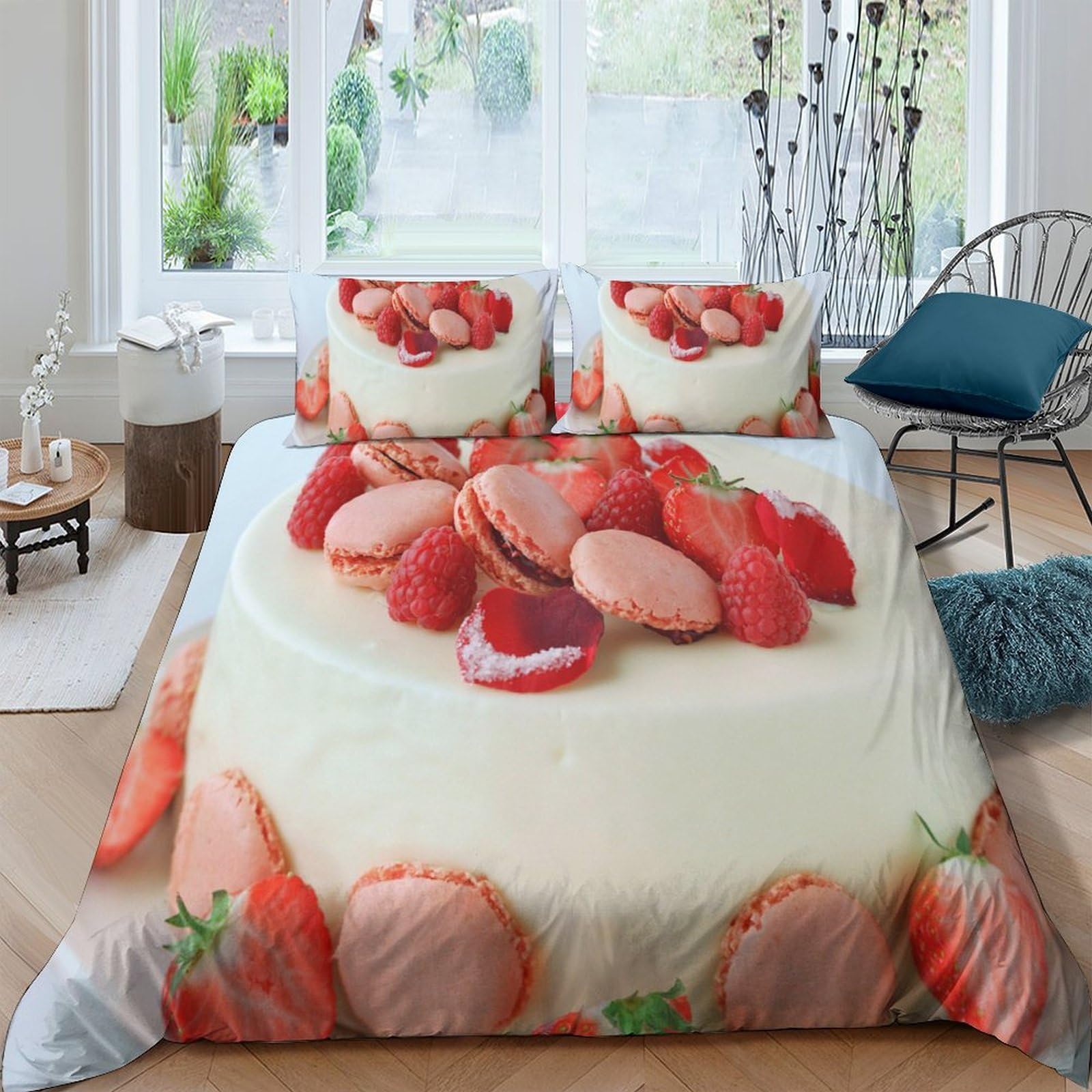 Ctjqhvkz Style-10 3D Printed Strawberry Cake Fitted Sheet Microfiber Soft Anti-Slip Macaron Bed Cover For Bedroom Dorm Mattress Decor Single（135X200cm）