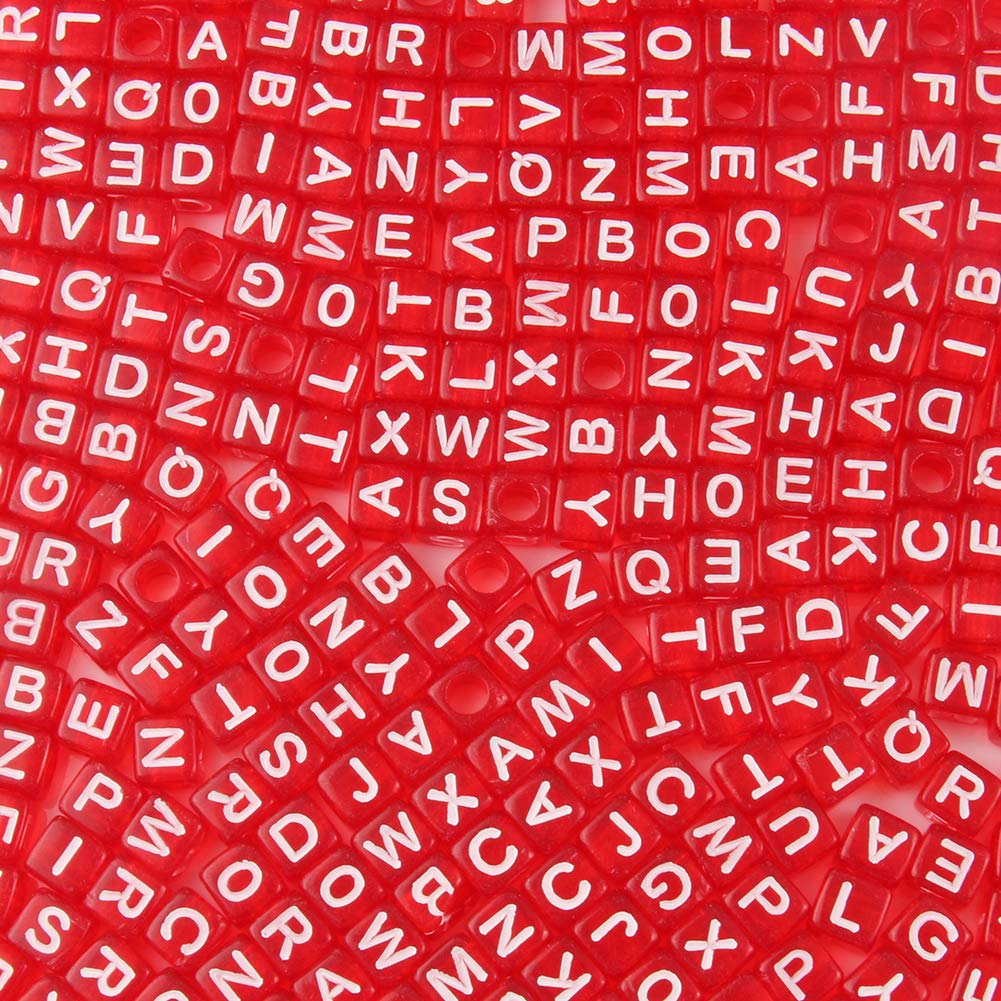 Acrylic Letter Beads Alphabet White Letters Red Cube Bead, 6×6mm 1000pcs, for Friendship Bracelets...