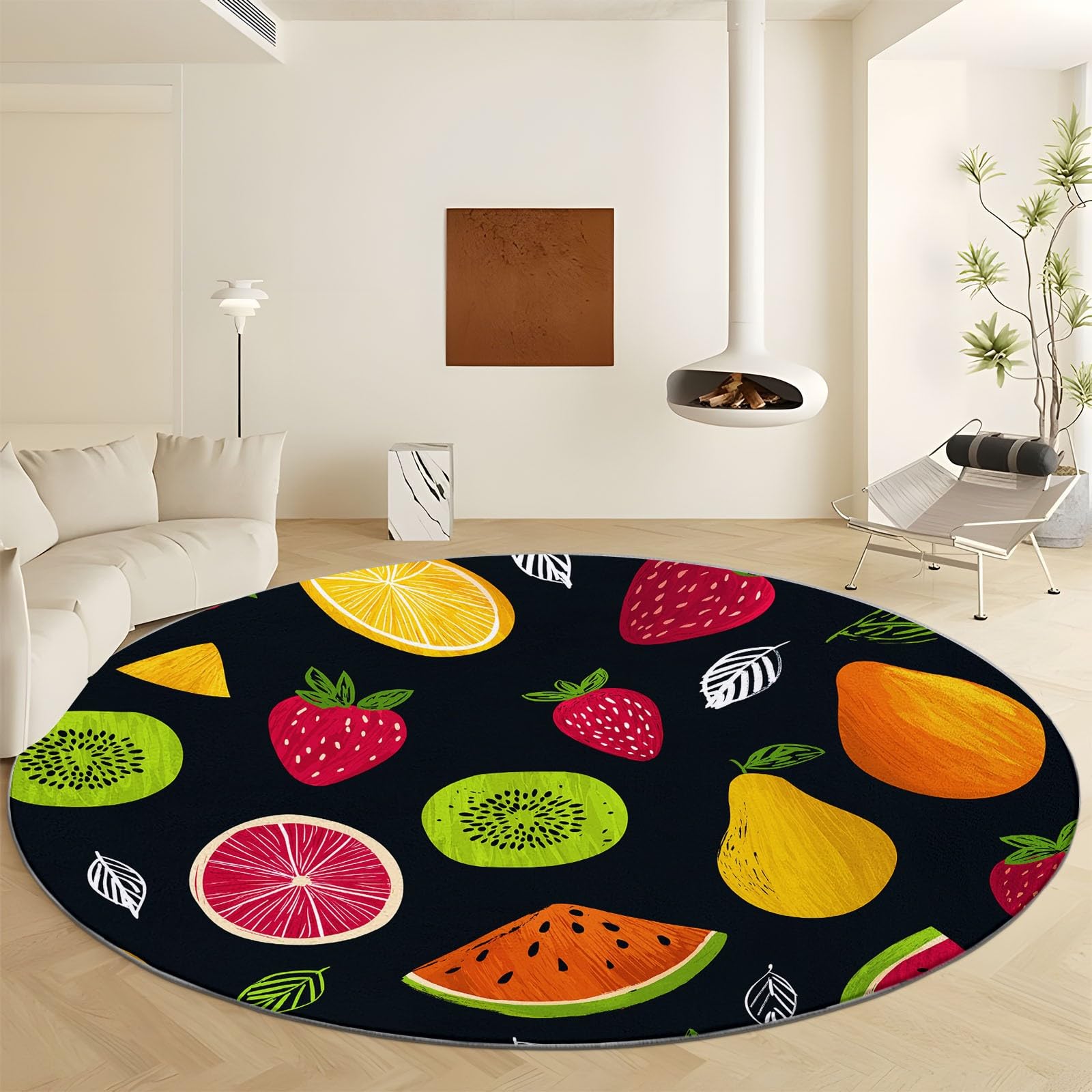Tapis rond multicolore en microfibre lavable de 80 cm pour la cuisine