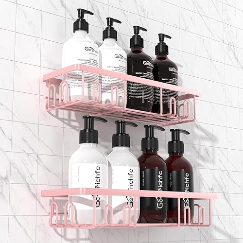 Miniatura 9 de Organizador adhesivo para ducha, estantes de ducha con 16 ganchos, estante a prueba de óxido de esquina de pared para baño interior, sin perforación
