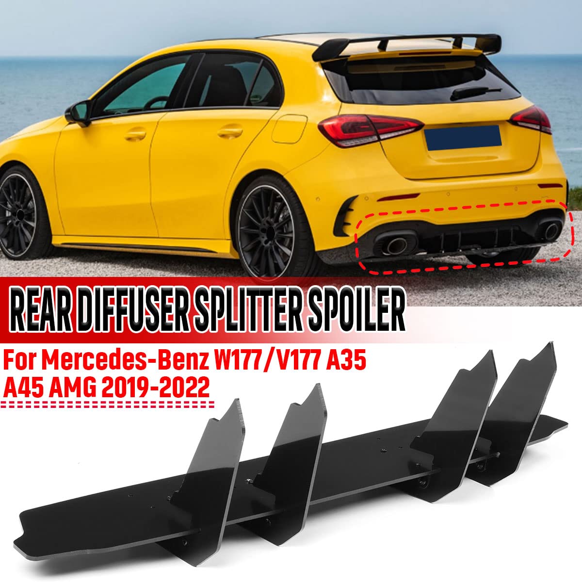 Paraurti Posteriore Lip Diffusore Spoiler Pinna di Squalo Misura for Mercedes Fit for Benz W177 V177 A35 A45 for AMG 2019-2022 Telaio Posteriore Splitter