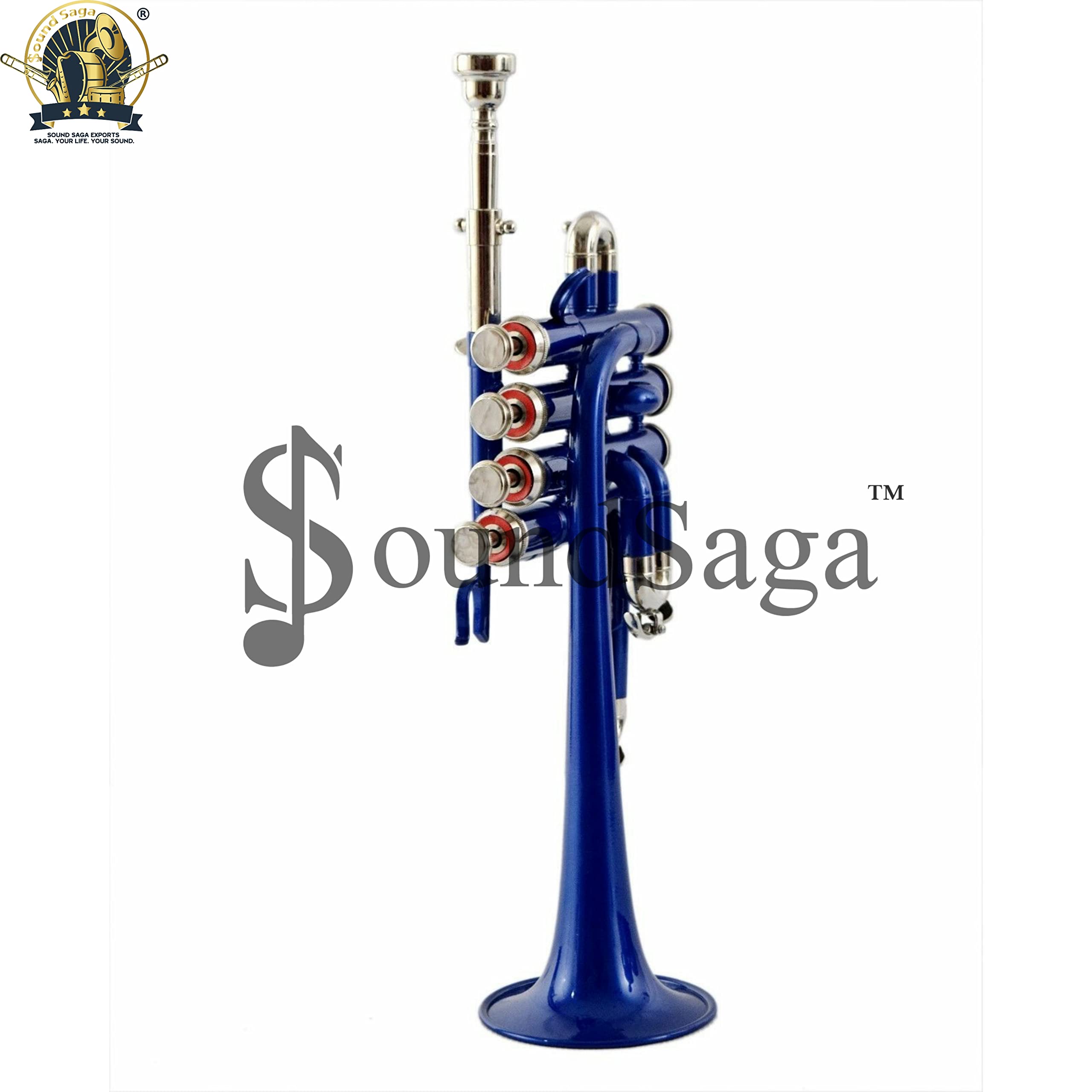 Piccolo Trompette en sib de qualité supérieure avec embouchure et étui de transport (Bleu argenté)