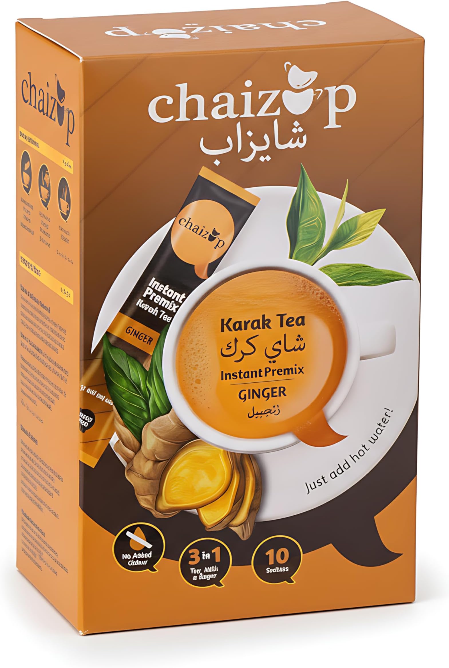 Chaizup Instant Premix Ginger 3In1 Tea 10 Sachet