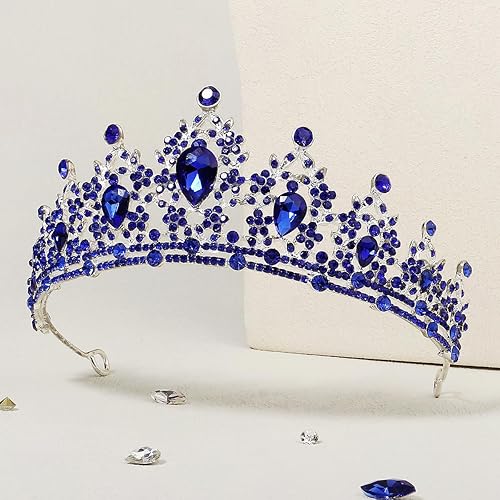 Miniatura 9 de Coronas azules para mujer, tiaras azules para mujer, corona azul de reina real y tiaras corona de princesa para mujeres y niñas, fiesta de