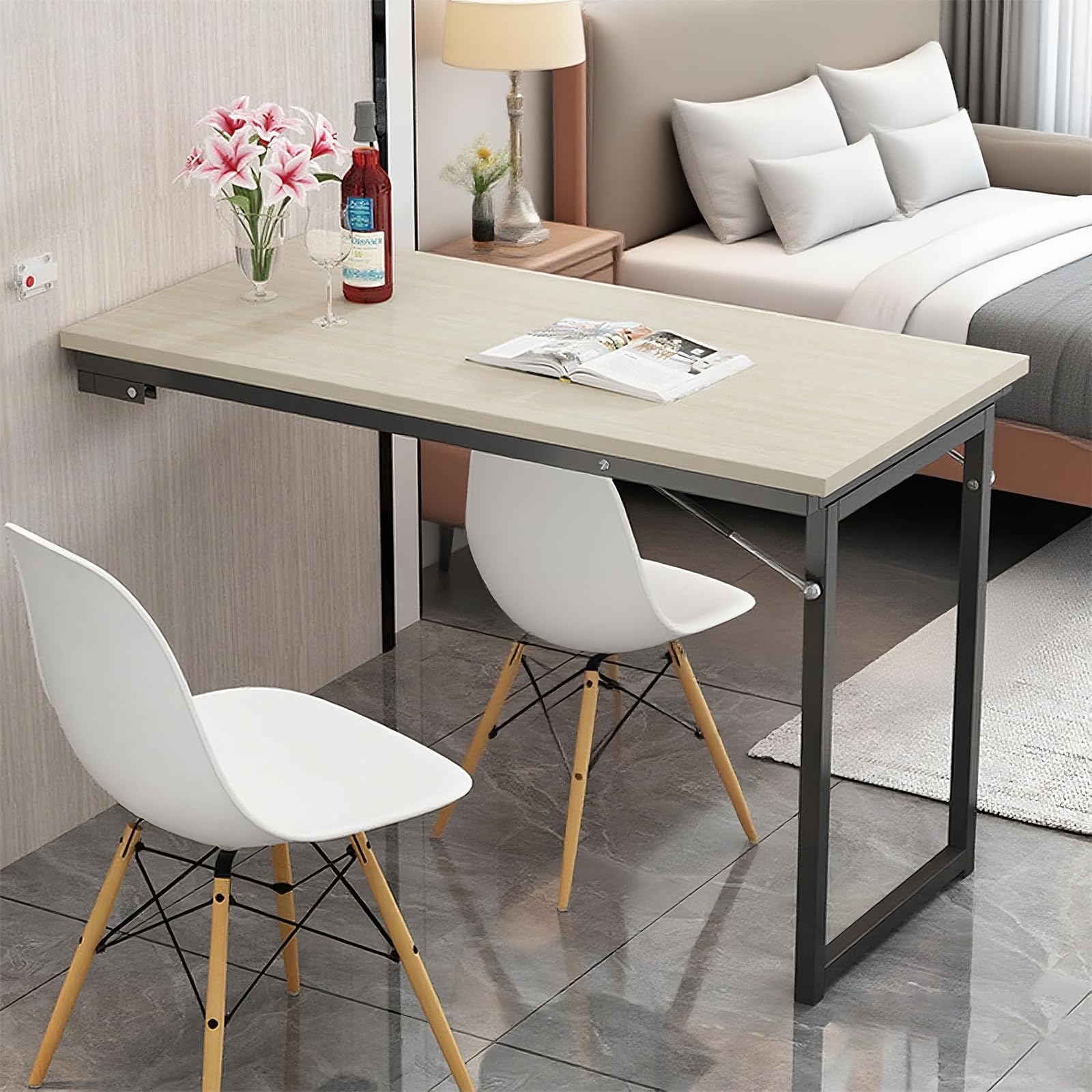 Bureau mural flottant élégant table pliante aux finitions soignées