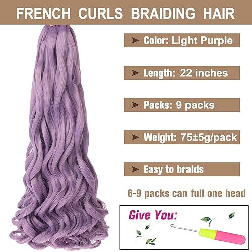 Miniatura 2 de COOKOO 9 trenzas francesas de 22 pulgadas, 9 unidades, cabello largo y rizado, suelto, ondulado, trenzado, preestirado, rizos españoles, cabello