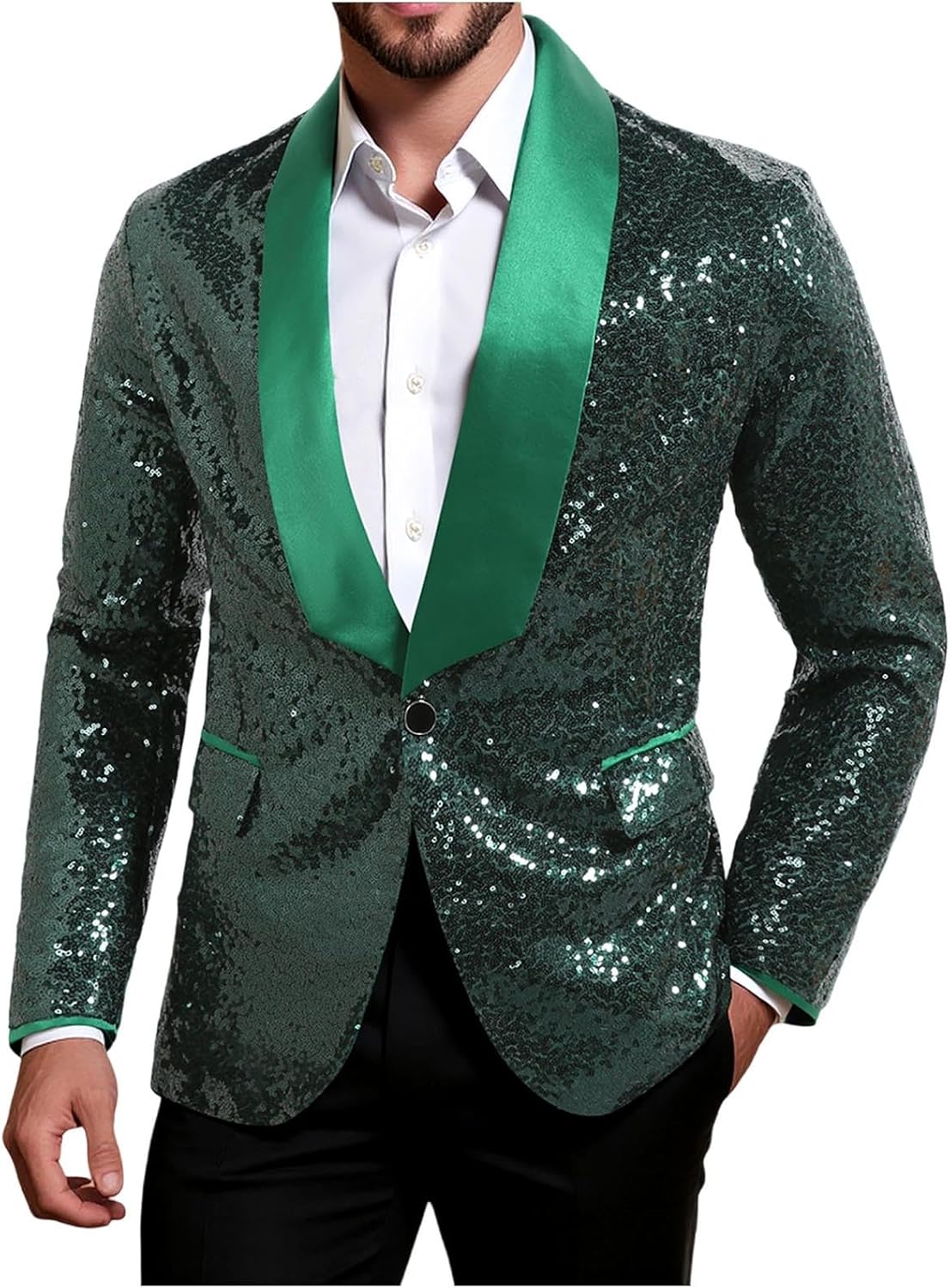 Men's Suit Shawl Collar Slim Stylish Blazer Shiny Sparkly Stage Show Suit Jackets One Button Party Club Costumes