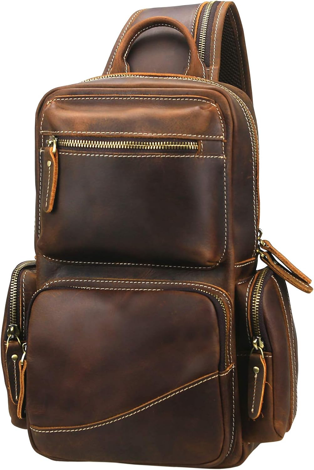 LANNSYNE Vintage Full Grain Leather Chest Sling Bag Fits 10.5 iPad Crossbody Single Strap Backpack for Men - Image 8