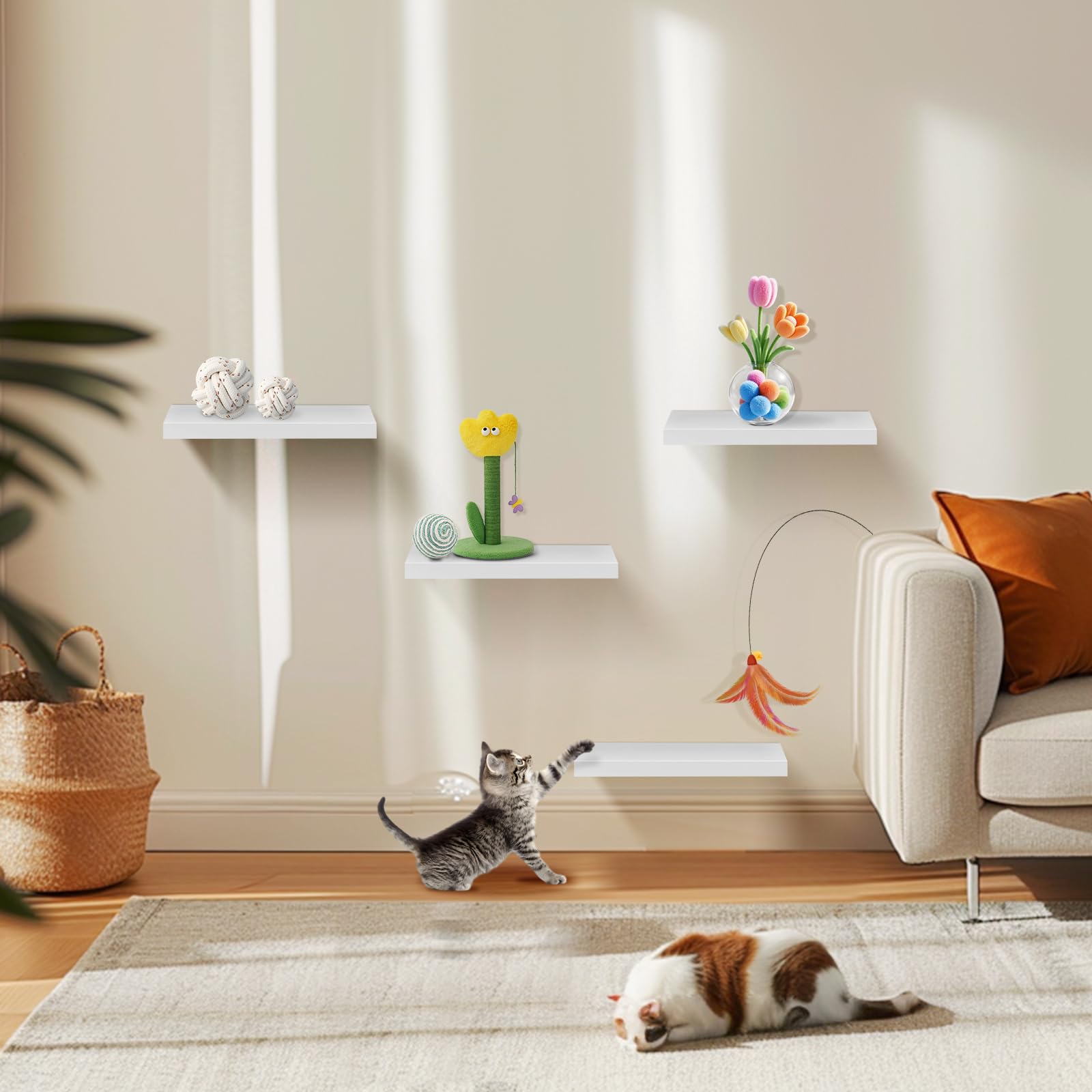 8×Półka ścienna, regał na książki, regały do dekoracji, półki ścienne z drewna MDF, 8-częściowy zestaw regału wiszącego, kolor biały, 40x14x3cm