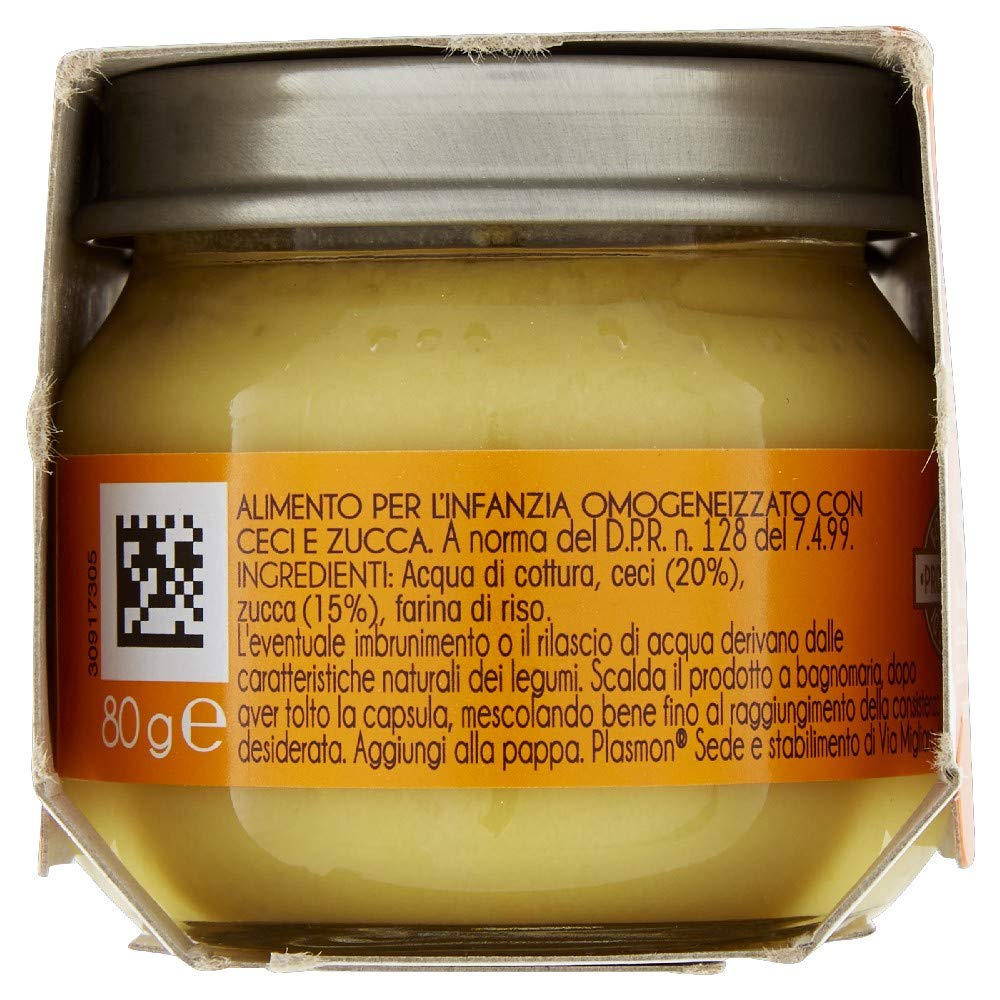 Plasmon Omogeneizzato Legumi Ceci con zucca 80g 24 Vasetti Con Ingredienti selezionati, 100% naturale, senza amidi e sale aggiunti