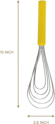 Miniatura 5 de Jell-Cell - Batidor plano con mango de silicona antideslizante de 10 pulgadas, 5 alambres con 10 cabezales para cocina (amarillo)