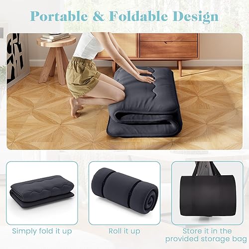 Miniatura 9 de Giantex Colchón japonés de suelo, colchón futón de 4 pulgadas con funda lavable y bolsa de almacenamiento, colchón plegable enrollable para tatami,