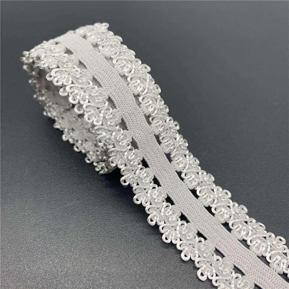 Nastro Elastico In Pizzo 20mm - 5 Iarde, Spandex, Per Cucito, Decorazione Abiti, Grigio - Foto 3