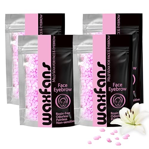 Cuentas de cera, cuentas de cera para depilación de 1.1 libras, cuentas de cera dura facial y cera de cejas, aclaran la cara (paquete de 4)