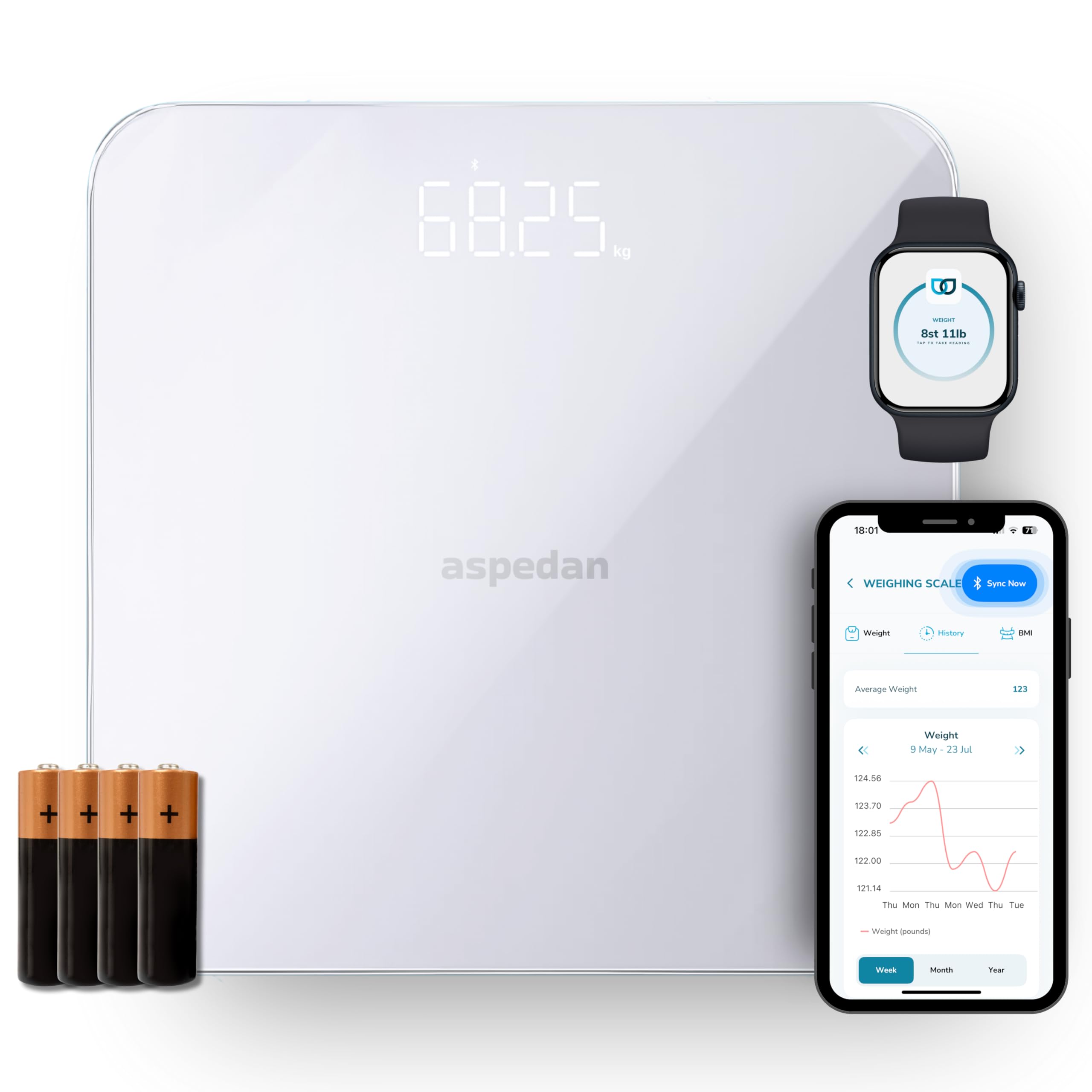 Pèse-personne Bluetooth | Pèse-personne numérique pour fitness et suivi du poids | Se connecte au téléphone via l'application gratuite pour smartphone | iOS/iPhone et Android/Google |
