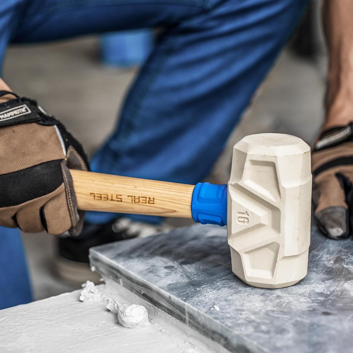 REAL STEEL White 16 Oz Rubber Mallet Hammer with Hickory Wood Handle for Flooring Woodworking et 0315
