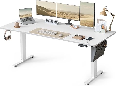 VASAGLE Electric Standing Desk, Height Adjustable Desk, 180 x 80 cm, Continuous Adjustment, Spliced Tabletop, 4 Memory Heights, Cloud White LSD138WB02