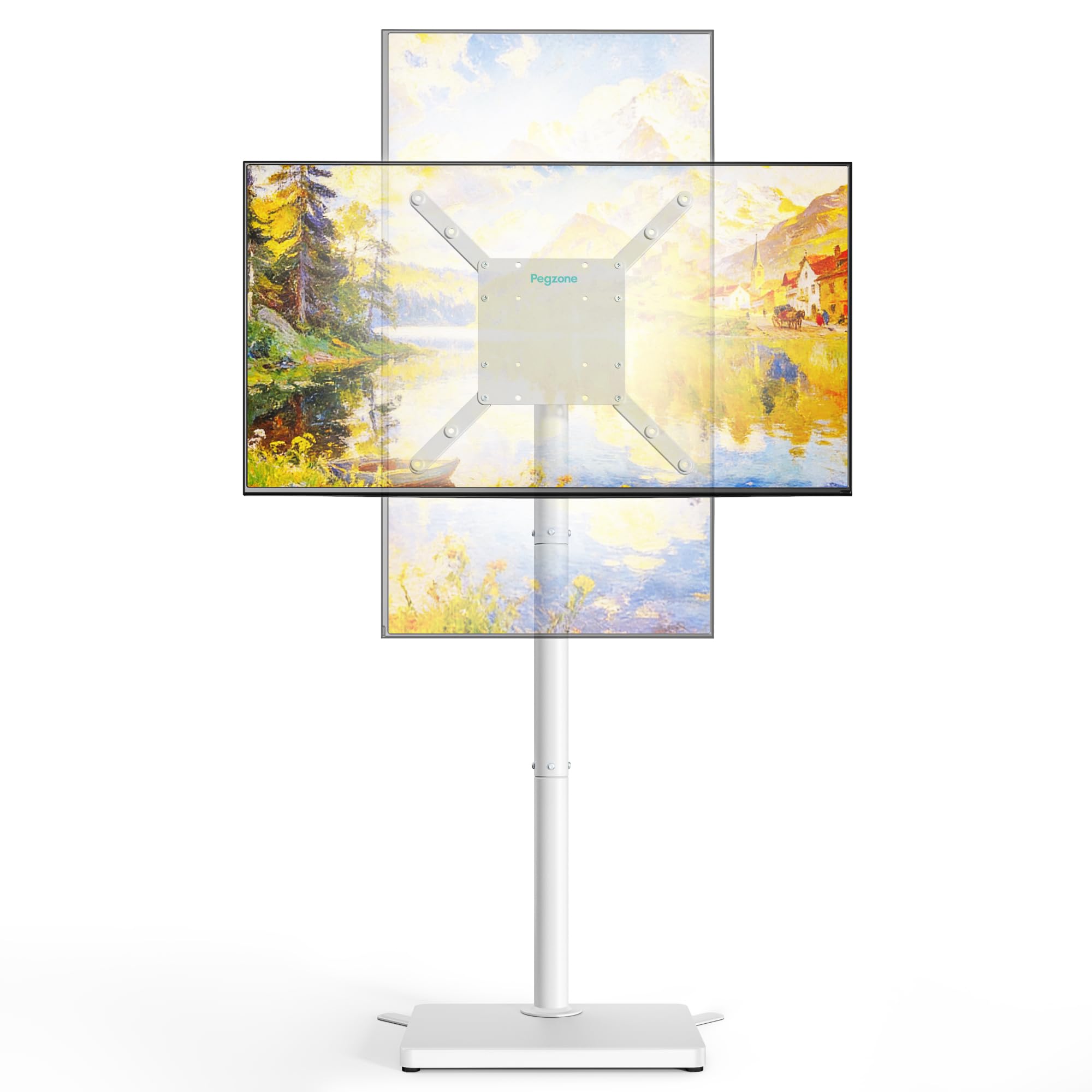 PEGZONE Support TV Pivotant sur Pied pour 24 à 65 Pouces, Blanc | Support TV Universel, Rotation 90°, Hauteur Réglable, VESA 400 × 400 mm, jusqu'à 40 kg, Gain de Place
